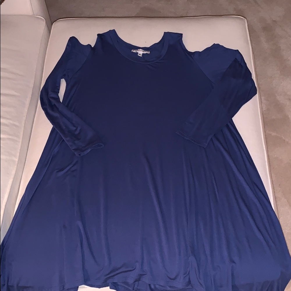Slate blue cold shoulder Long sleeve dress